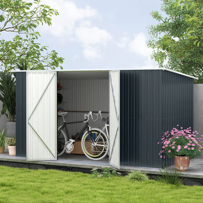 11 x 5.6ft Galvanised Metal Garden Shed with Lockable Doors, Grey