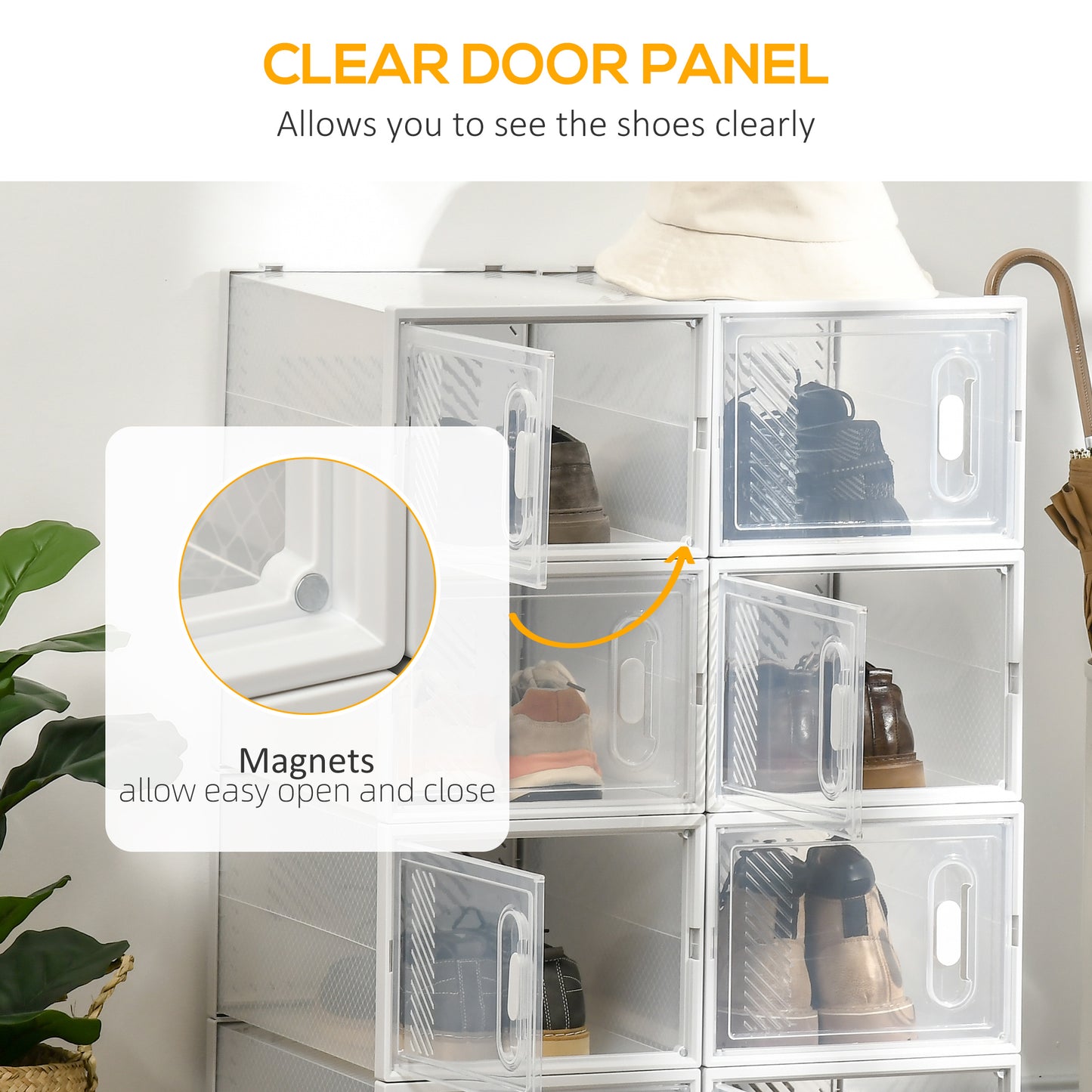 8PCS Stackable Clear Plastic Shoe Storage Box for UK/EU Size 12/46
