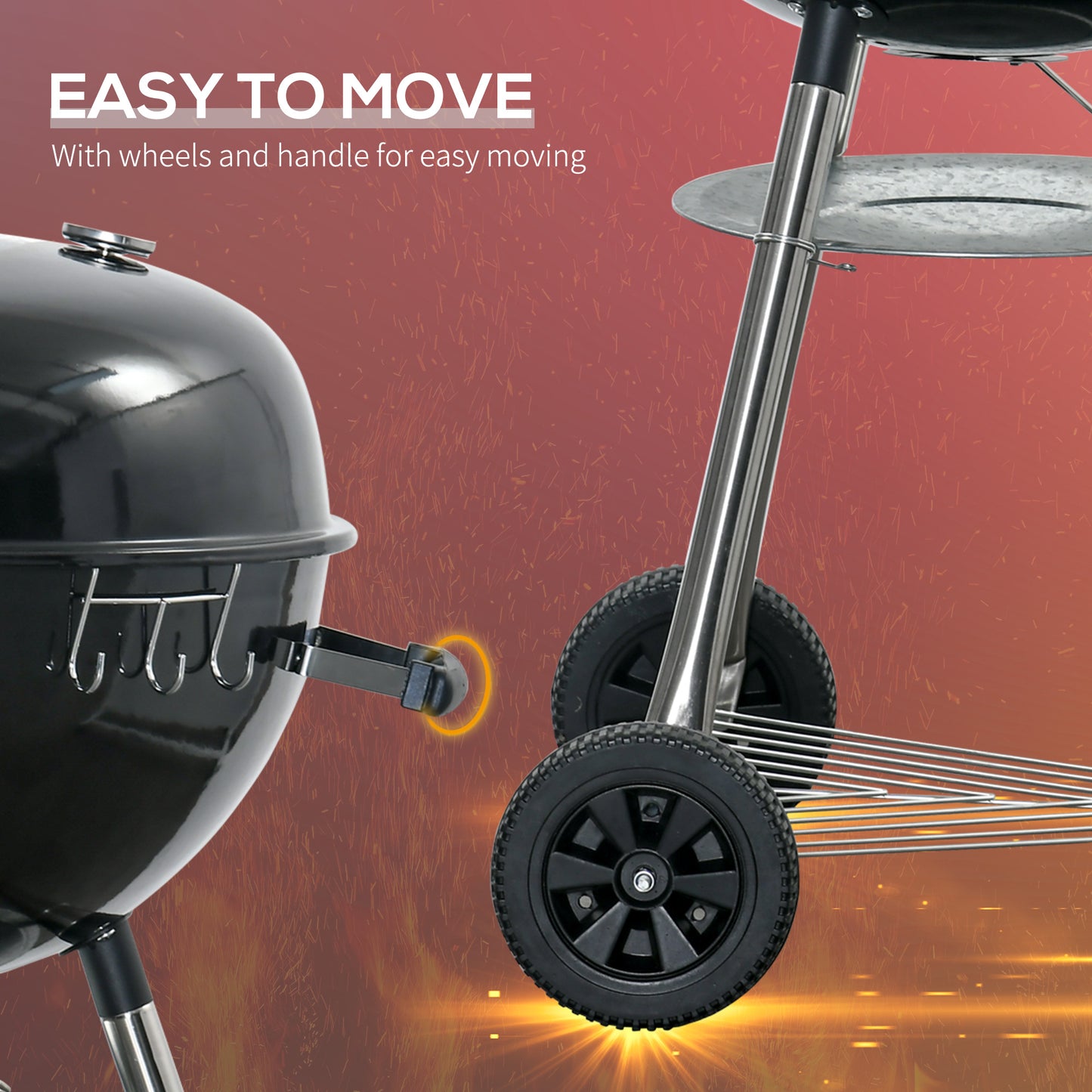Portable Kettle Charcoal Grill BBQ Smoker w/ Cover, Lid, & Thermometer
