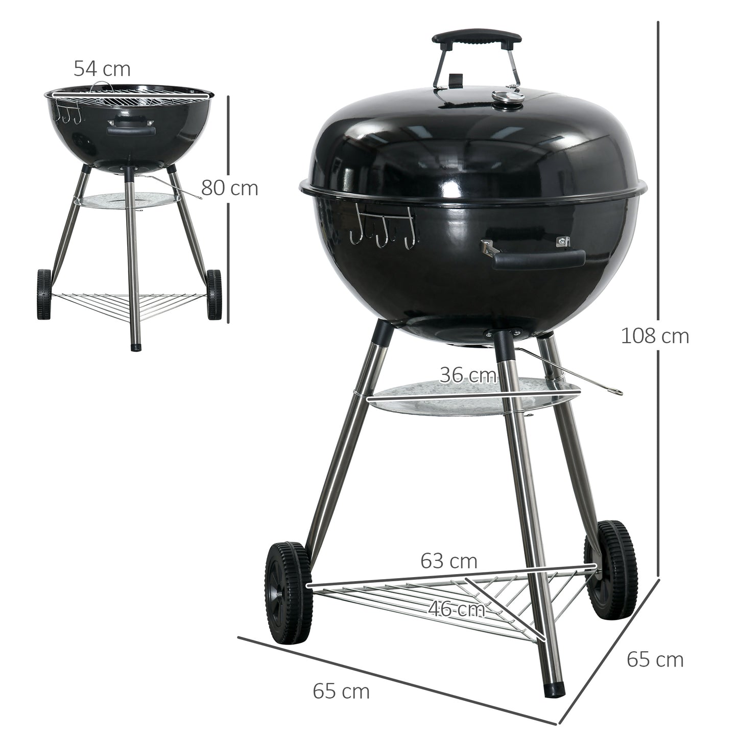 Portable Kettle Charcoal Grill BBQ Smoker w/ Cover, Lid, & Thermometer
