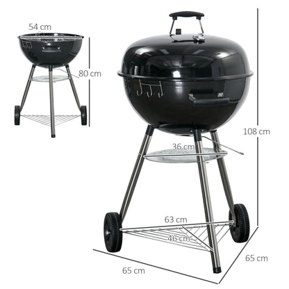 Portable Kettle Charcoal Grill BBQ Smoker w/ Cover, Lid, & Thermometer