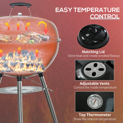 Portable Kettle Charcoal Grill BBQ Smoker w/ Cover, Lid, & Thermometer