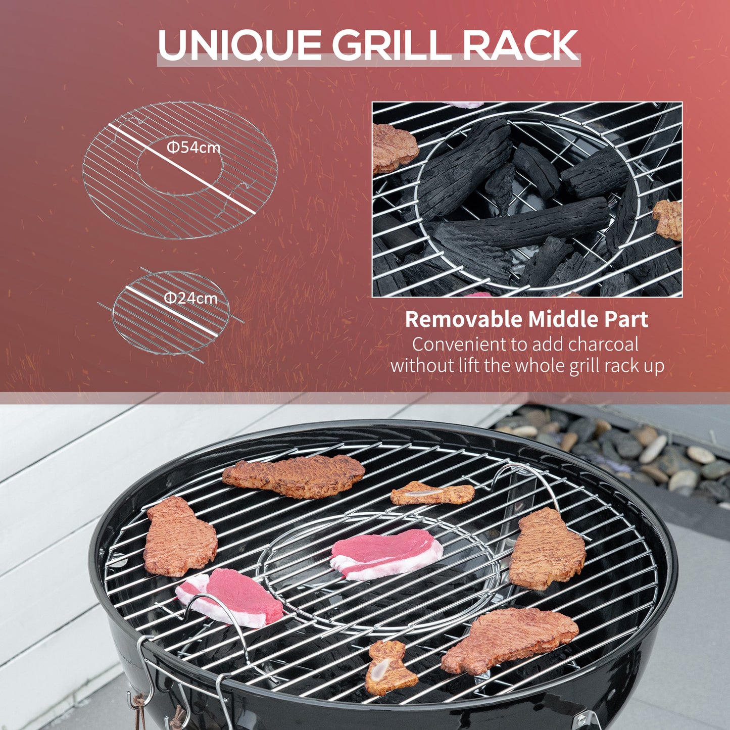 Portable Kettle Charcoal Grill BBQ Smoker w/ Cover, Lid, & Thermometer