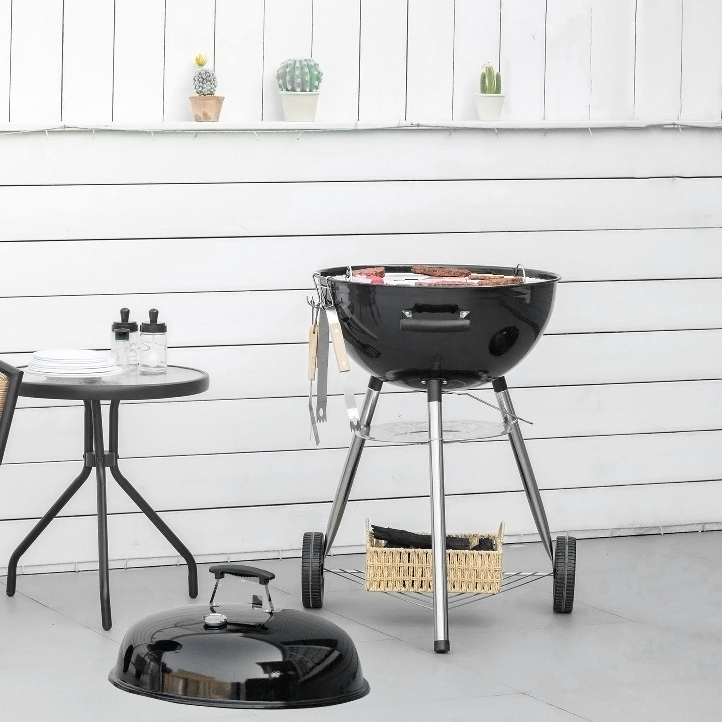 Portable Kettle Charcoal Grill BBQ Smoker w/ Cover, Lid, & Thermometer