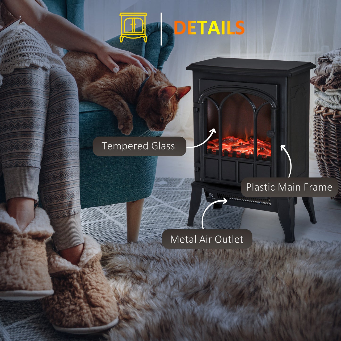 Electric Stove Heater LED Flame Effect 1000W/2000W