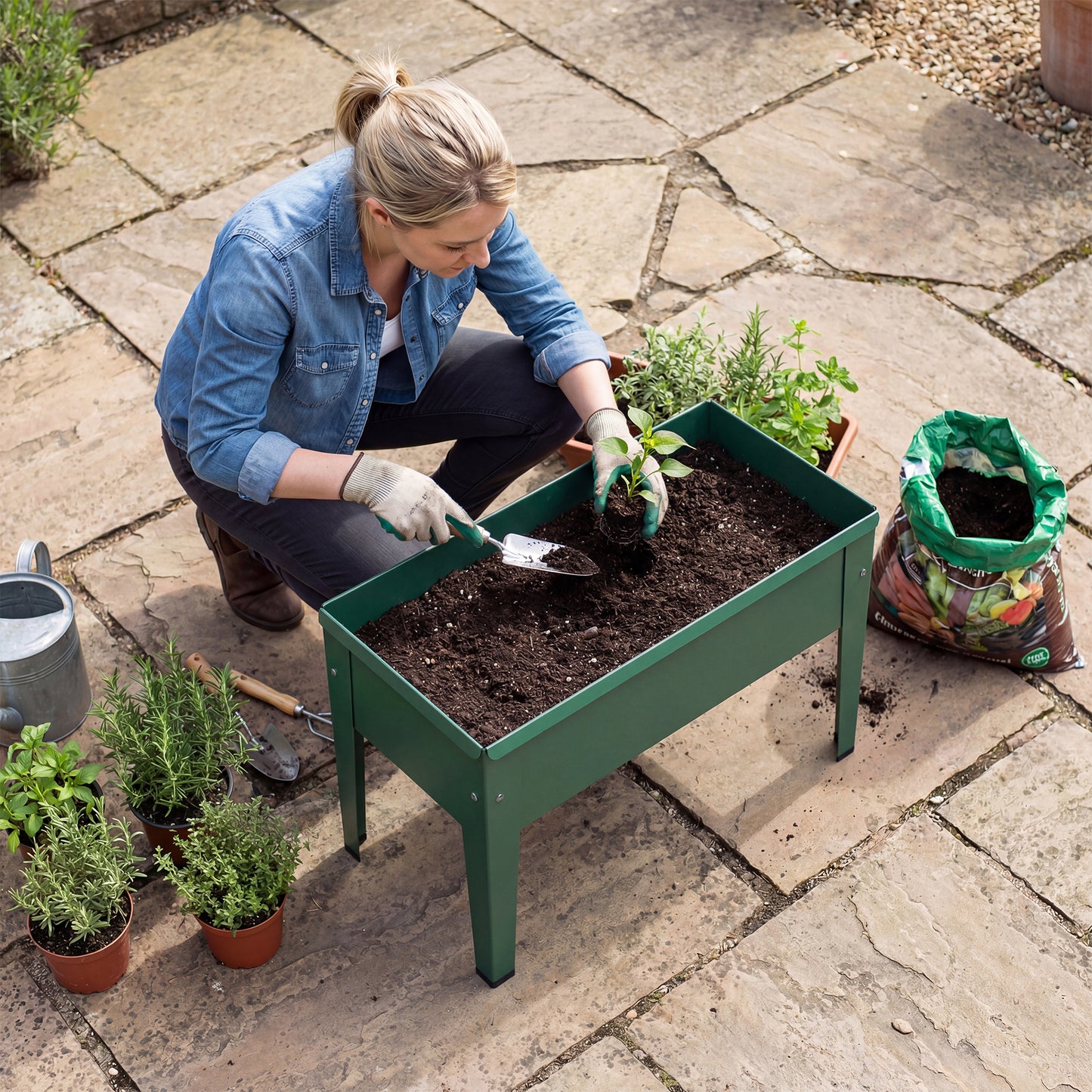 Raised Planter, Metal Raised Garden Bed on Legs with Drainage Hole