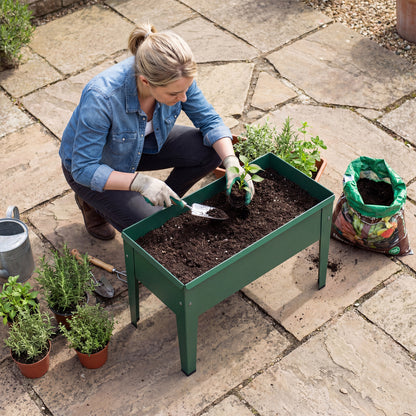 Raised Planter, Metal Raised Garden Bed on Legs with Drainage Hole