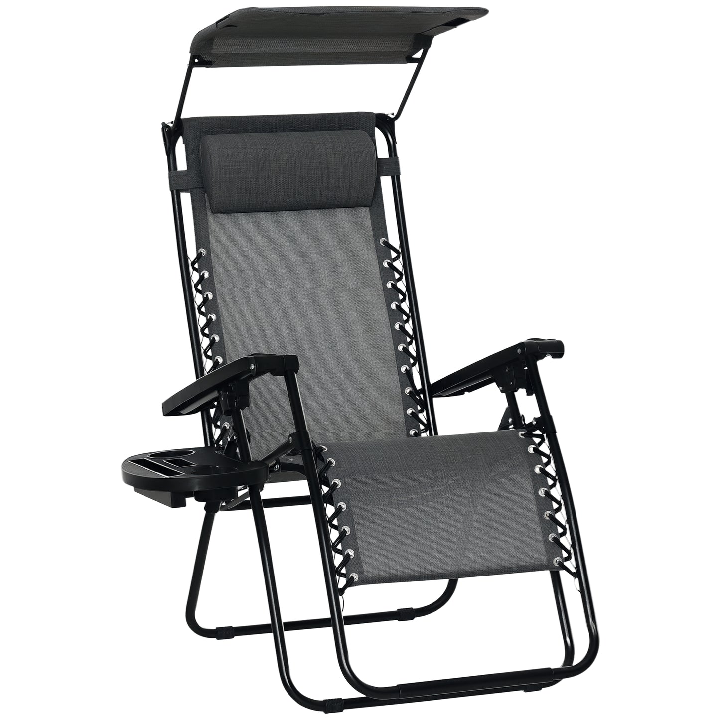 Zero Gravity Chair Adjustable Patio Lounge w/ Cup Holder Dark Grey