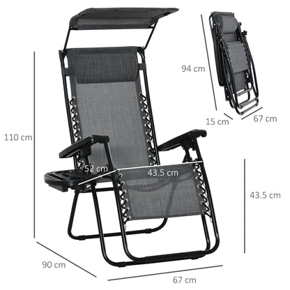 Zero Gravity Chair Adjustable Patio Lounge w/ Cup Holder Dark Grey