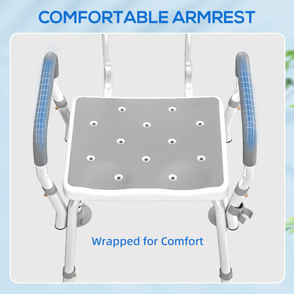 Padded Shower Stool with Arms and Back, 4 Suction Foot Pads, Grey