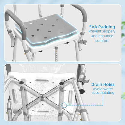 Padded Shower Stool with Arms and Back, 4 Suction Foot Pads, Grey