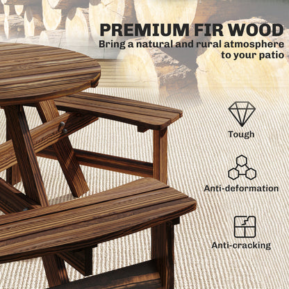 6 Person Fir Wood Table Bench Set Outdoor Garden Patio, Carbonized