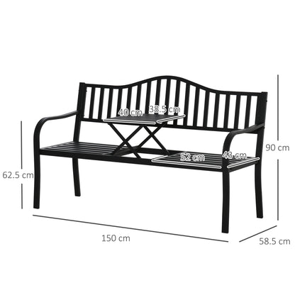 Outdoor Bench with Liftable Middle Table, Patio Loveseat, Black
