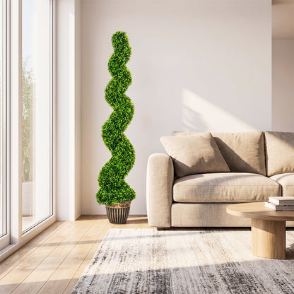 Set of 2 Potted Artificial Plants, Topiary Spiral Boxwood Trees