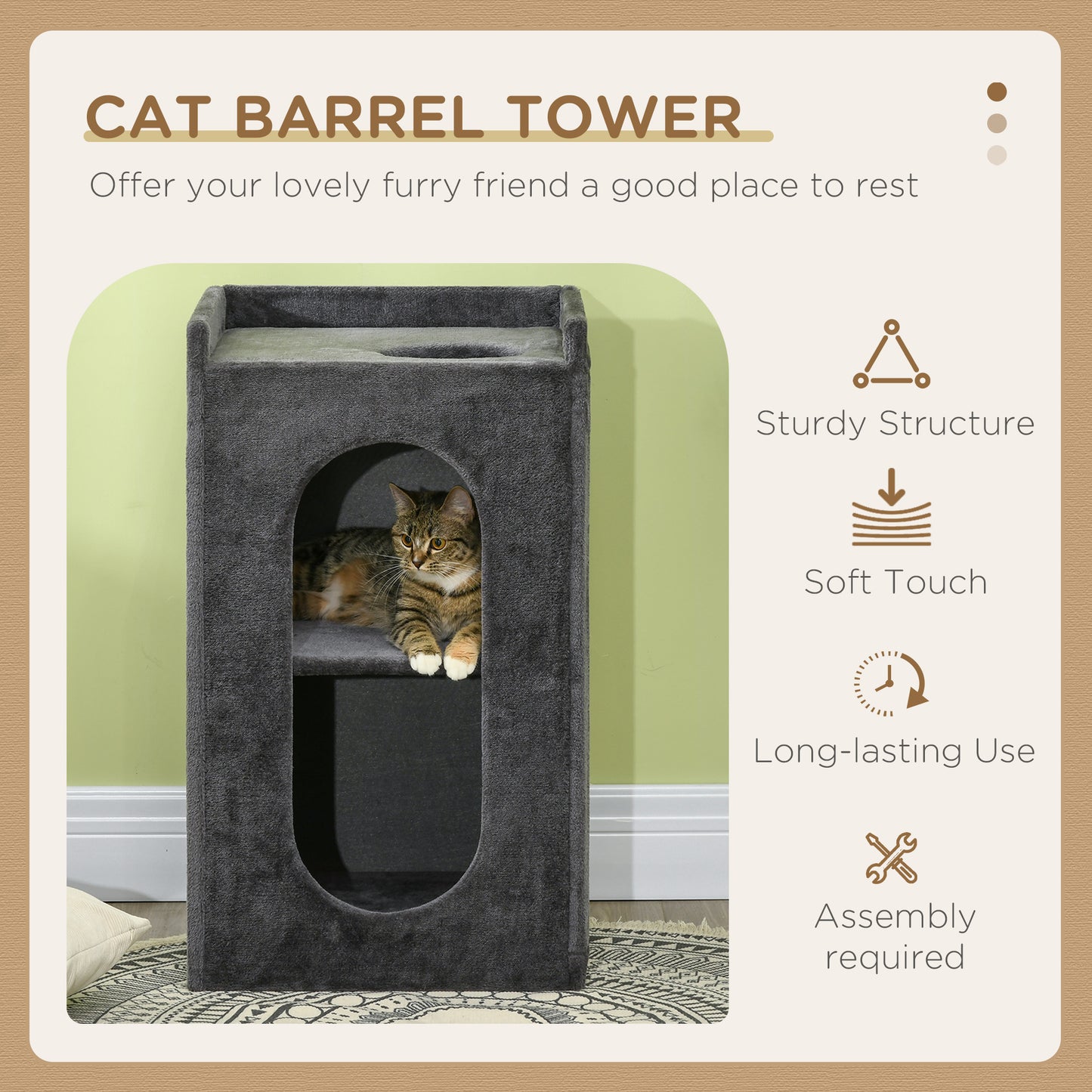 81cm Cat Scratching Barrel with Two Cat Houses for Indoor Cats - Grey