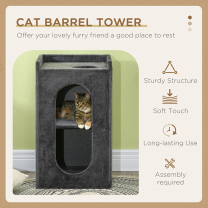81cm Cat Scratching Barrel with Two Cat Houses for Indoor Cats - Grey