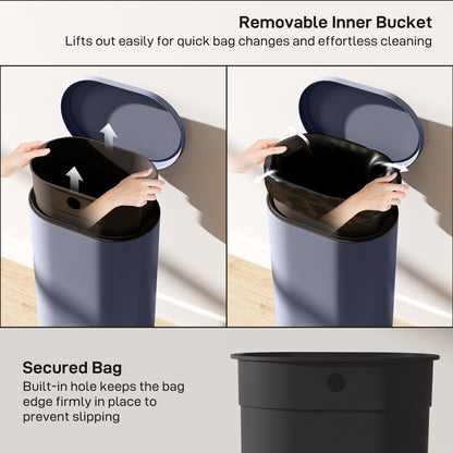 Slim Rectangular Pedal Bin with Soft-Close Lid, 30L Kitchen Bin, Grey