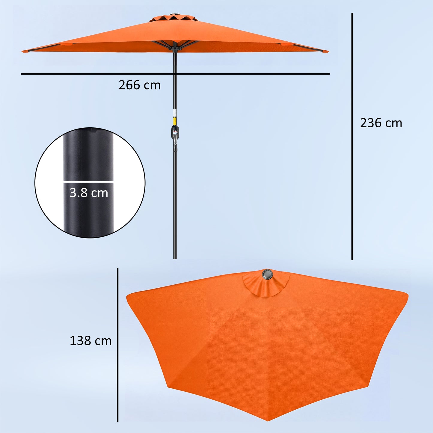 2.7m Metal Frame Garden Furniture Parasol Half Round Umbrella Orange