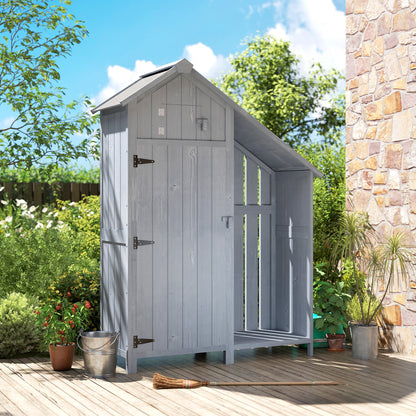 Fir Garden Storage Shed With Shelves Log Rack, For Garden Tools