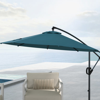 3(m) Cantilever Parasol with Cross Base, Banana Parasol with Crank Handle, Tilt and 8 Ribs, Round Hanging Patio Umbrella
