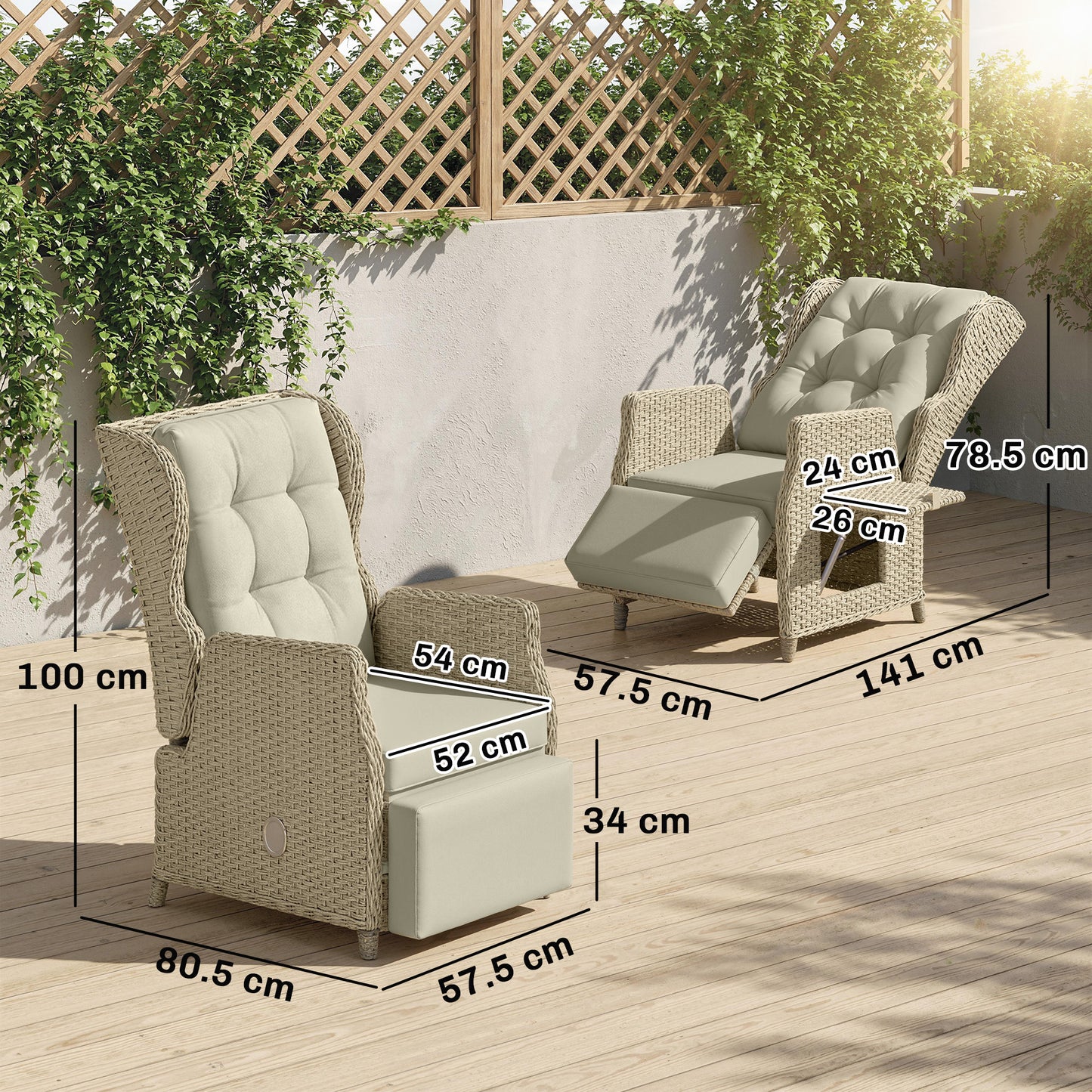 Rattan Garden Recliner Chair with Flip Table, Brown