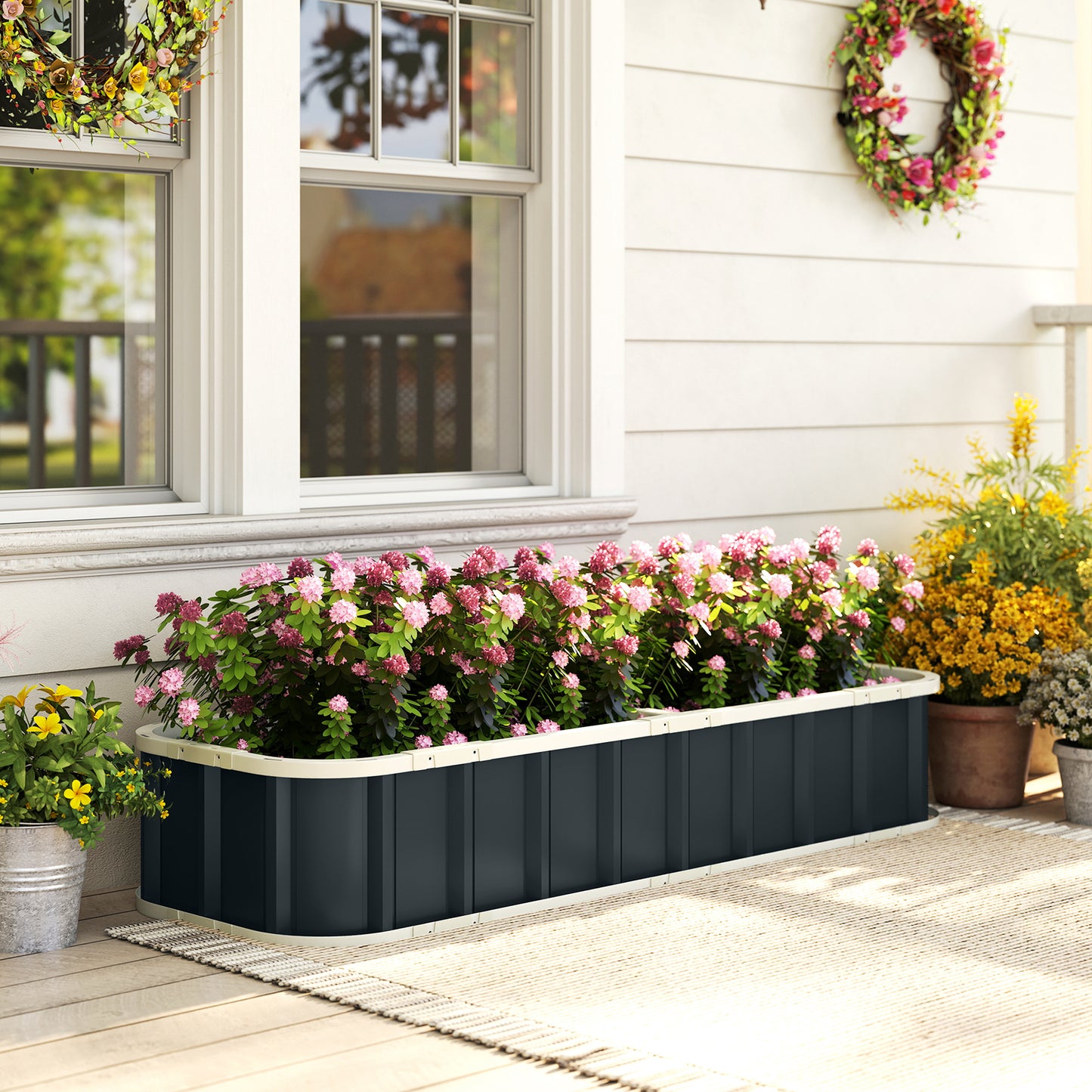 Galvanised Raised Garden Bed with Gloves, Dark Grey