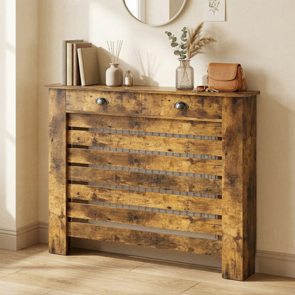 Radiator Cover with Drawer, Horizontal Slat, 111cm, Rustic Brown