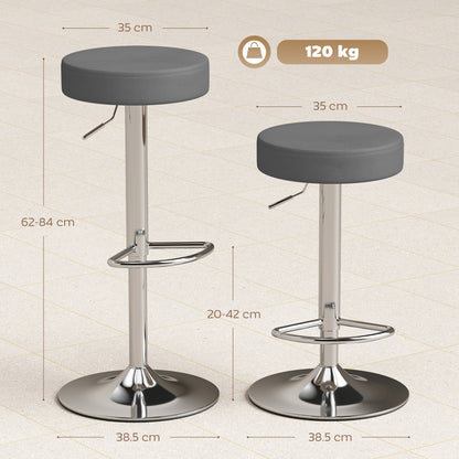 Bar Stools Set of 2, Height Adjustable Breakfast Bar Chairs, Grey
