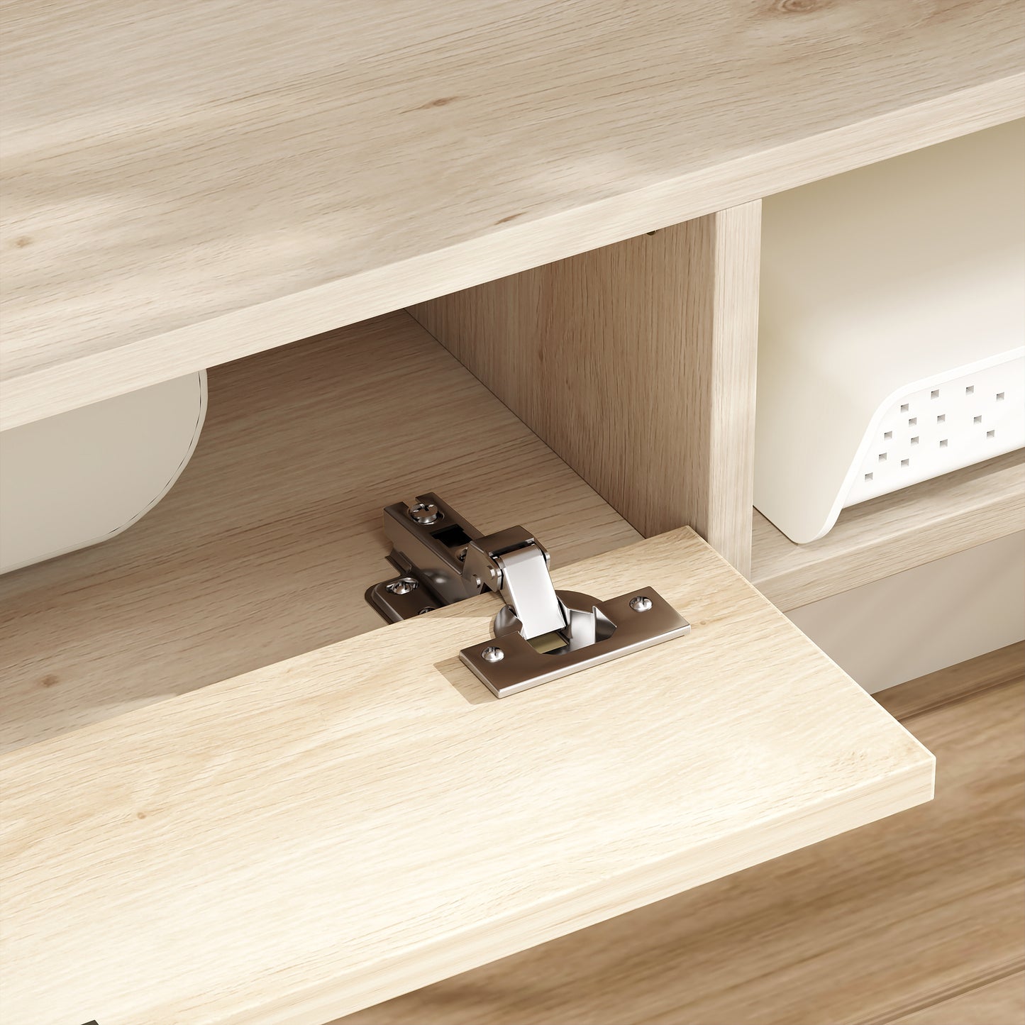 120 cm Floating TV Unit with Flip Drawer and Shelves, Natural
