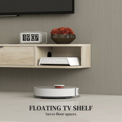 120 cm Floating TV Unit with Flip Drawer and Shelves, Natural