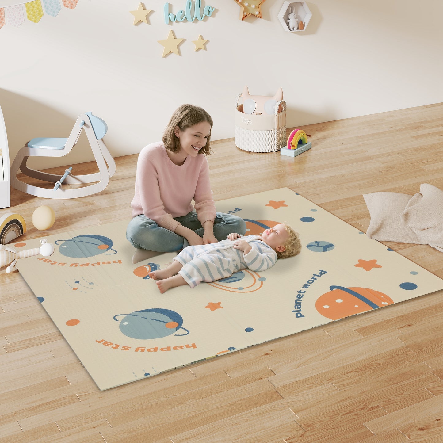 Baby Play Mat, Double Sided Crawling Mat, Astronaut & Planet Theme