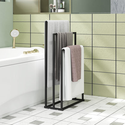 Freestanding Towel Rack, Steel Towel Rail Holder with 3 Bars, Space Saving for Home, Bathroom, 45 x 21.5 x 85 cm, Black