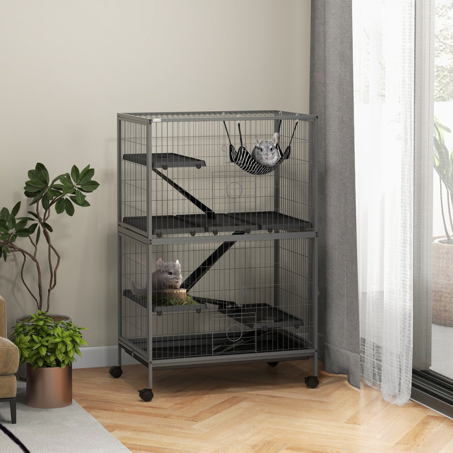 Small Animal Cages for Chinchilla Ferret Kitten on Wheels W/ Hammock Tray
