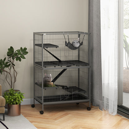 Small Animal Cages for Chinchilla Ferret Kitten on Wheels W/ Hammock Tray