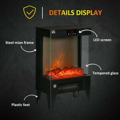 Electric Fireplace Heater, Freestanding 750W/1500W Fireplace, w/ LED Screen, Remote included Quiet Heater Ideal for 25m¬≤ Indoor Use, Black
