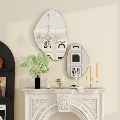 Pebble-Shaped Decorative Mirror, Set of 2 Wall Mirror, Black