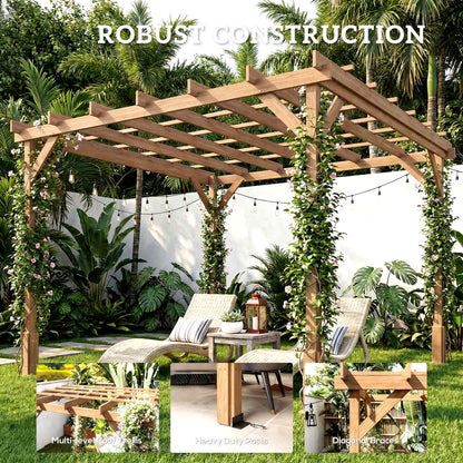 3 x 3 m Wooden Pergola Kit, Garden Gazebo Shelter, Dark Brown