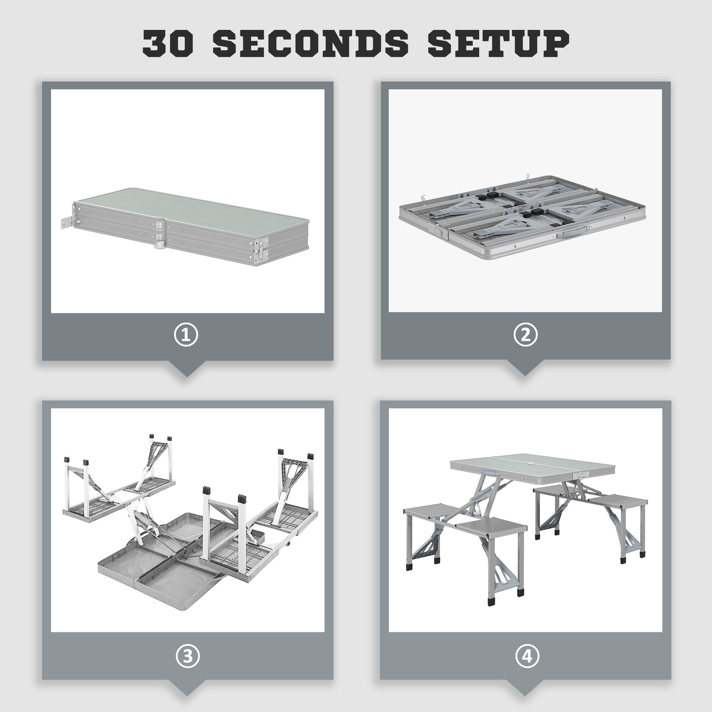 Folding Camping Picnic Table with 4 Seats and Umbrella Hole, Grey