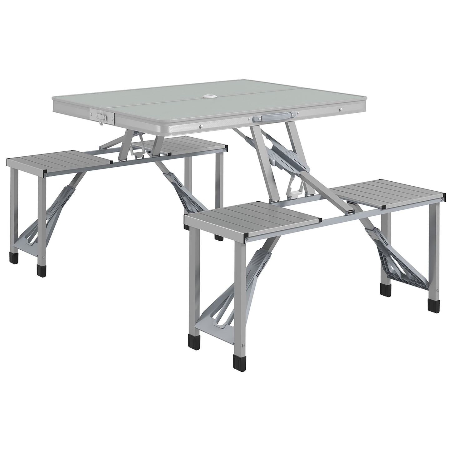 Folding Camping Picnic Table with 4 Seats and Umbrella Hole, Grey
