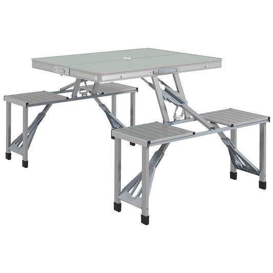 Folding Camping Picnic Table with 4 Seats and Umbrella Hole, Grey