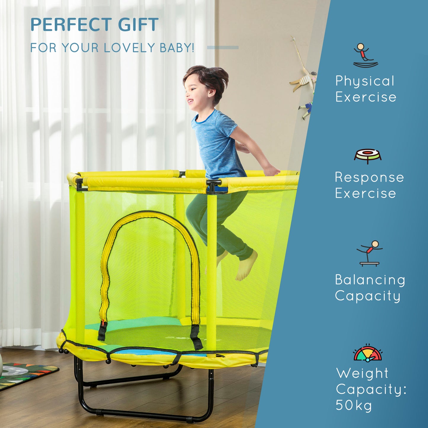 4.6FT Kids Trampoline with Enclosure Safety Net for 3-10 YearsYellow