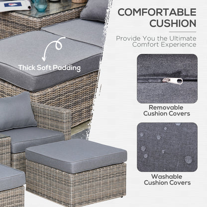 Outsunny 5 Pcs Rattan Garden Furniture Set w/ Tall Glass-Top Table Aluminium Frame Plastic Wicker Thick Soft Cushions Comfortable Outdoor Balcony Home Sofa - Brown