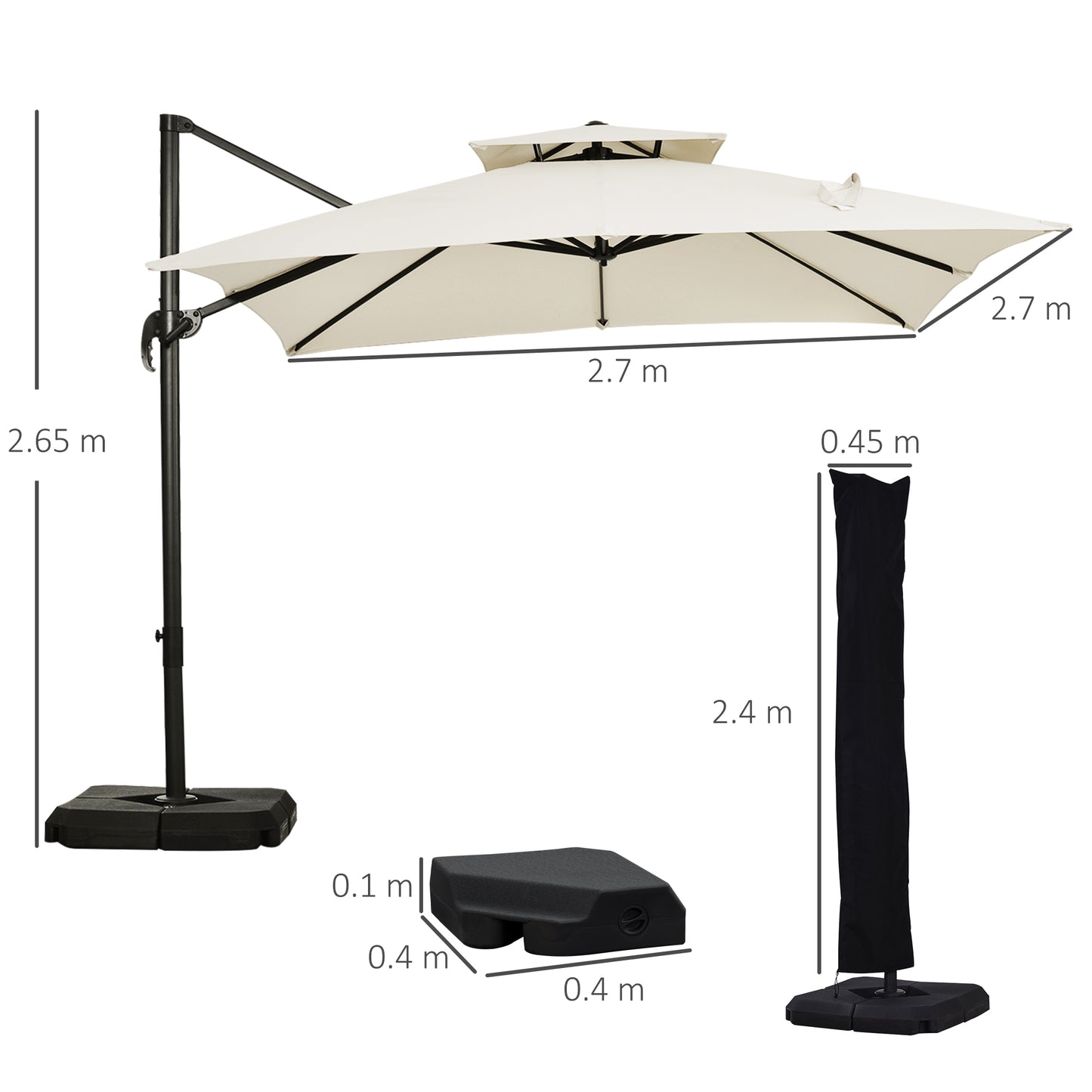 360° Cantilever Parasol Roma Umbrella w/ Base Weights, Beige