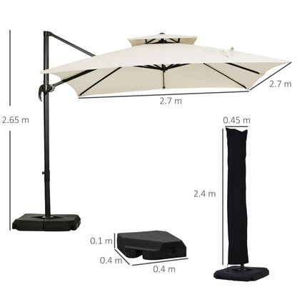 360° Cantilever Parasol Roma Umbrella w/ Base Weights, Beige