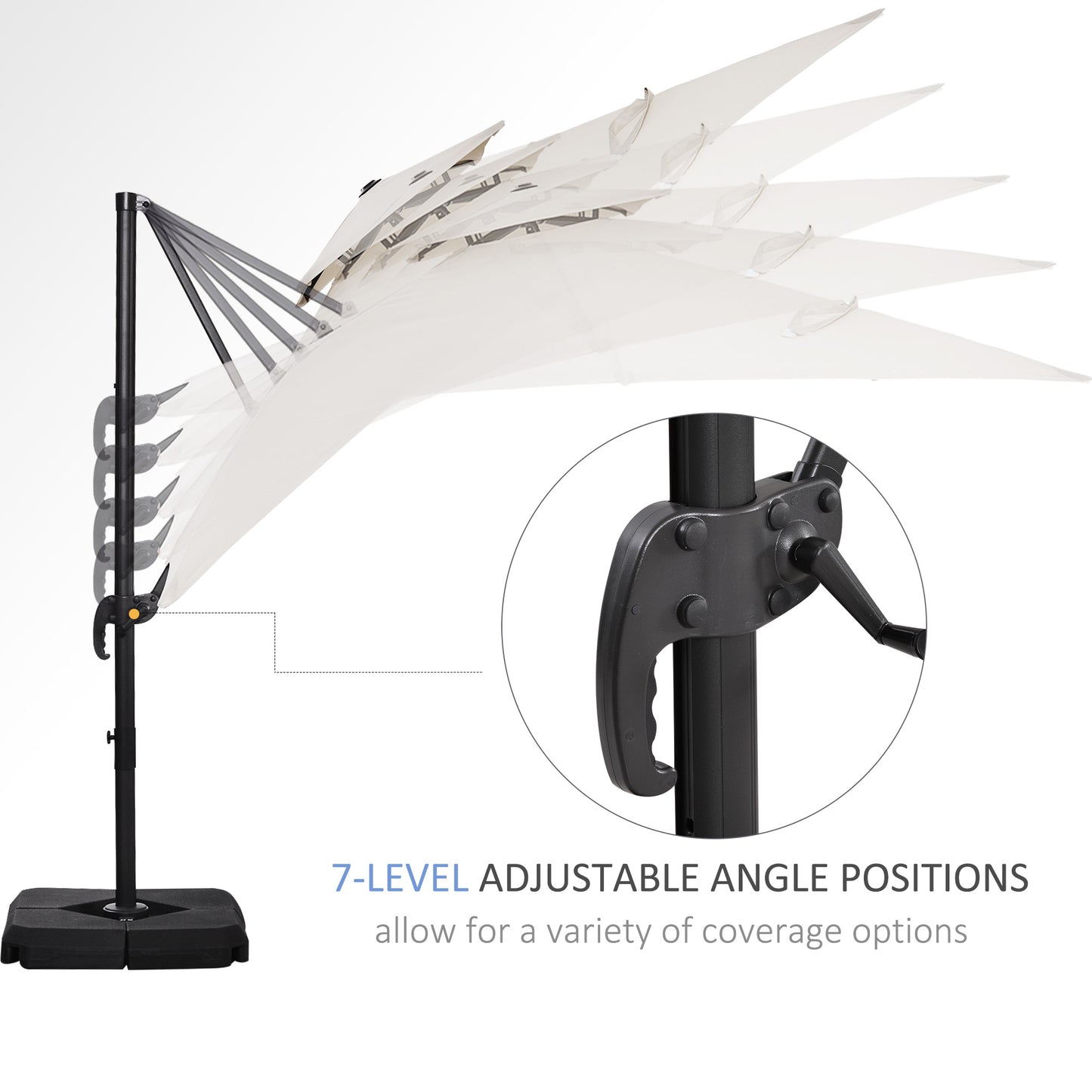 360° Cantilever Parasol Roma Umbrella w/ Base Weights, Beige