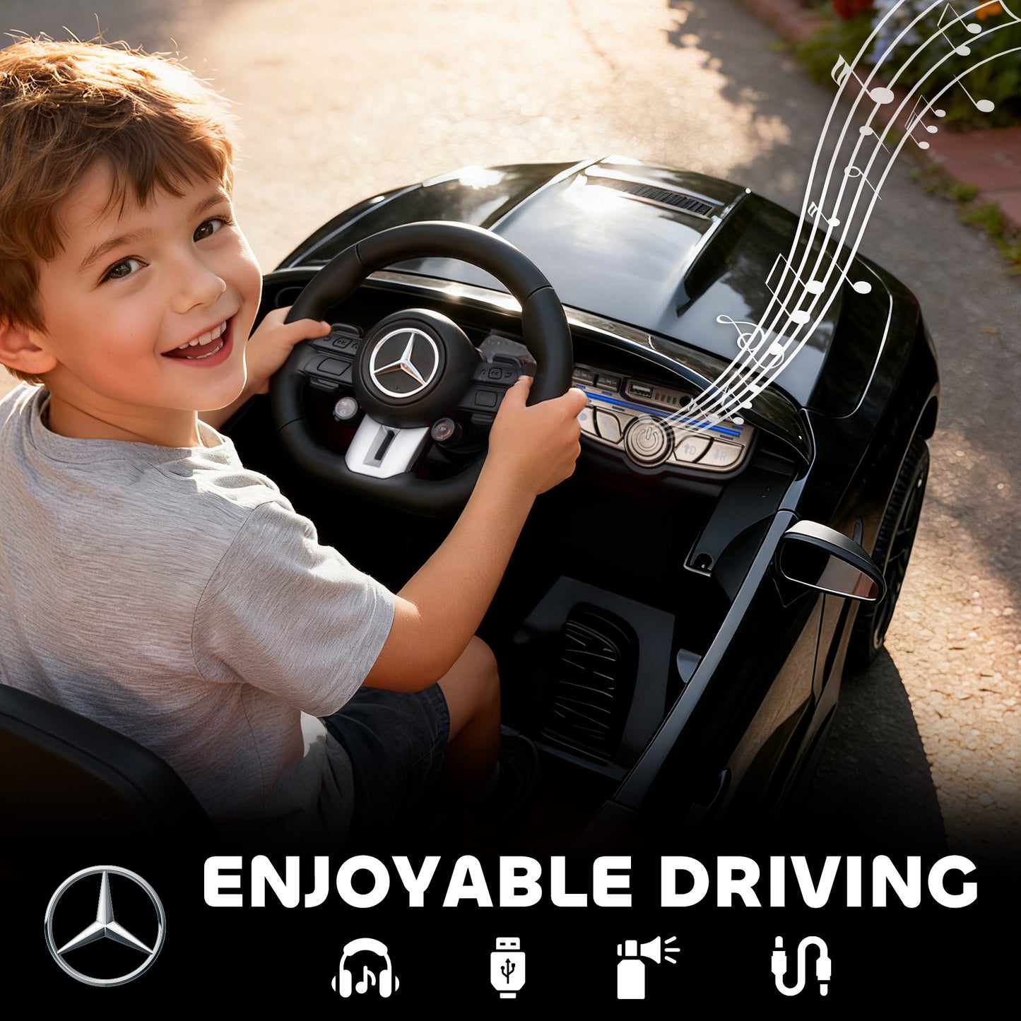 Kids Electric Car Licensed Mercedes AMG, 12V Ride On Car, Black