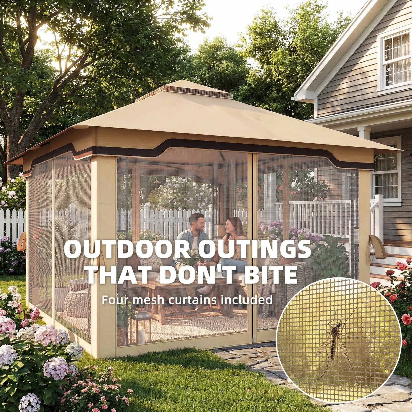 3.3 x 3.3 m Garden Gazebo with Shelves, UPF50+ Permanent Gazebo