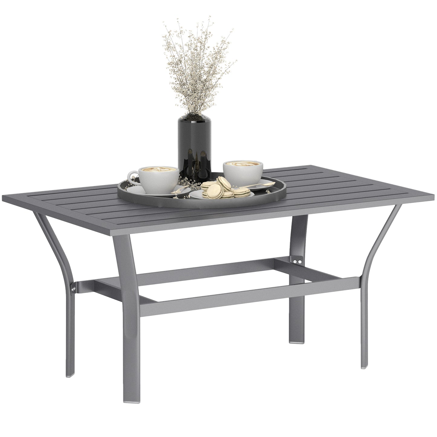 Metal Garden Coffee Table with Slatted Tabletop, Dark Grey