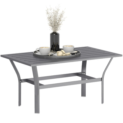 Metal Garden Coffee Table with Slatted Tabletop, Dark Grey