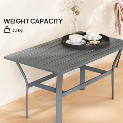 Metal Garden Coffee Table with Slatted Tabletop, Dark Grey